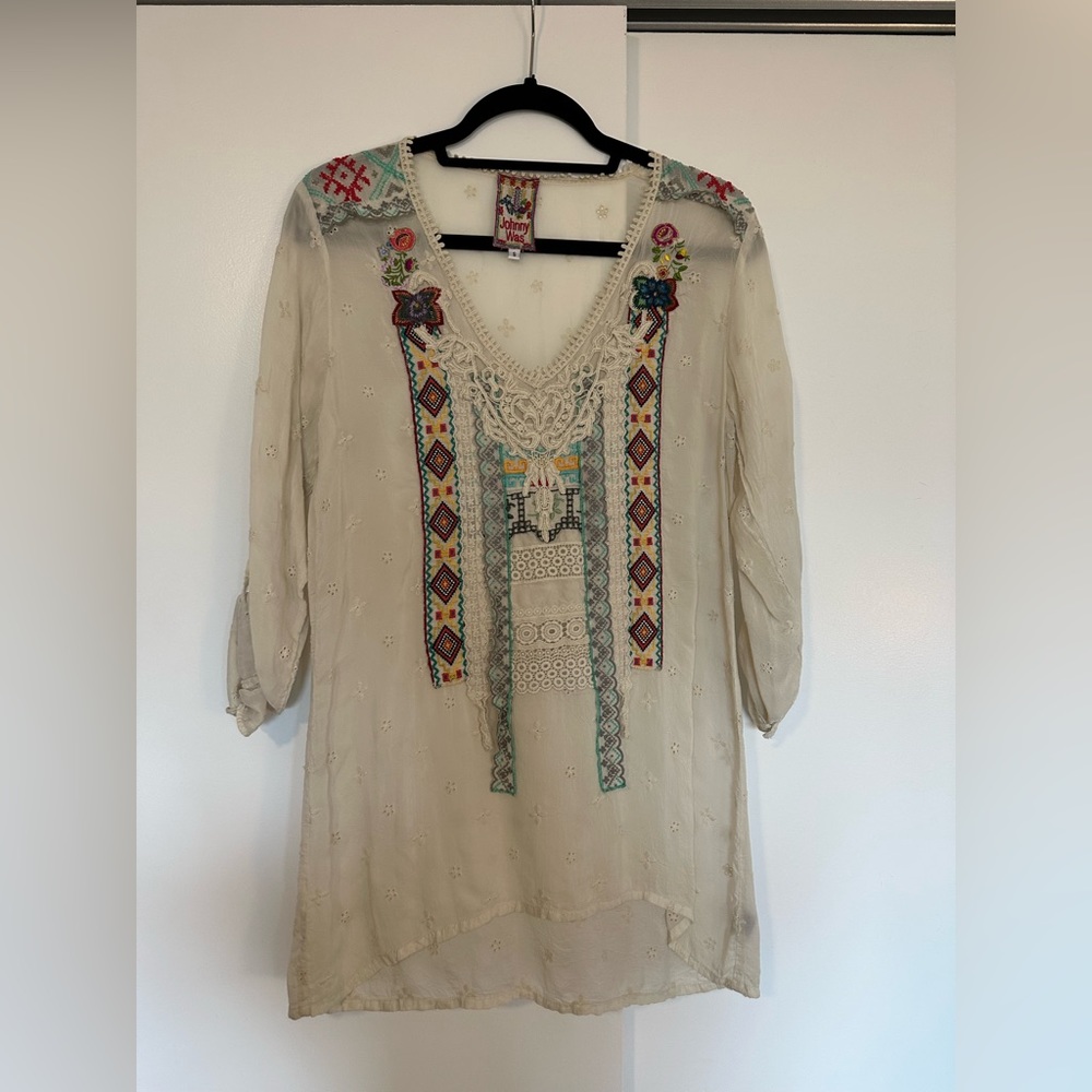 Johnny Was Embroidered Shirt Tunic size Small